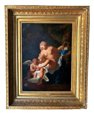 French Artist, Toilette of Venus, Oil on Panel, Early 19th Century, Framed