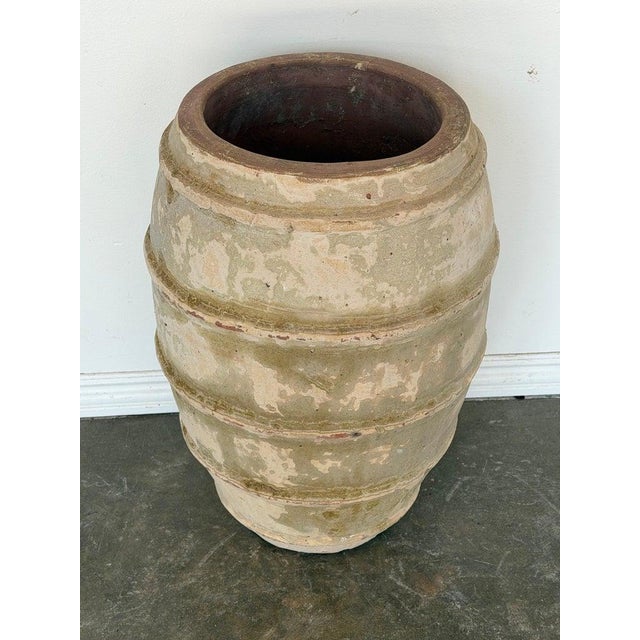 Contemporary Vintage Barrel Form Terracotta Planter - Ribbed Olive Jar For Sale - Image 3 of 11
