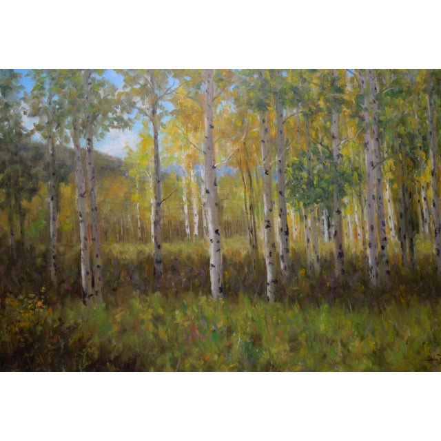 A Fall Morning by Stephen Day | Oil Painting of aspen trees in a colorful autumn landscape For Sale