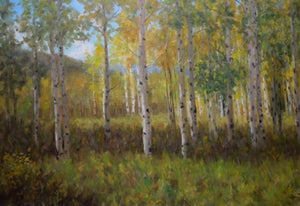 A Fall Morning by Stephen Day | Oil Painting of aspen trees in a colorful autumn landscape