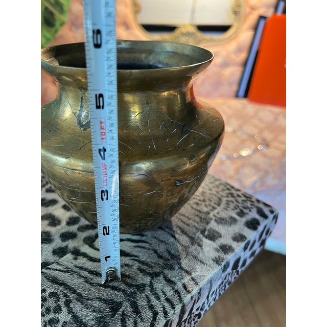 1970s Small Brass Urn With Etched Details For Sale - Image 4 of 7