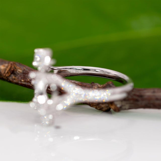 Silver Lab Diamond Semi-Mount Ring With 12 Diamond Accents in Solid 14k Gold, Size 6.75 For Sale - Image 8 of 8