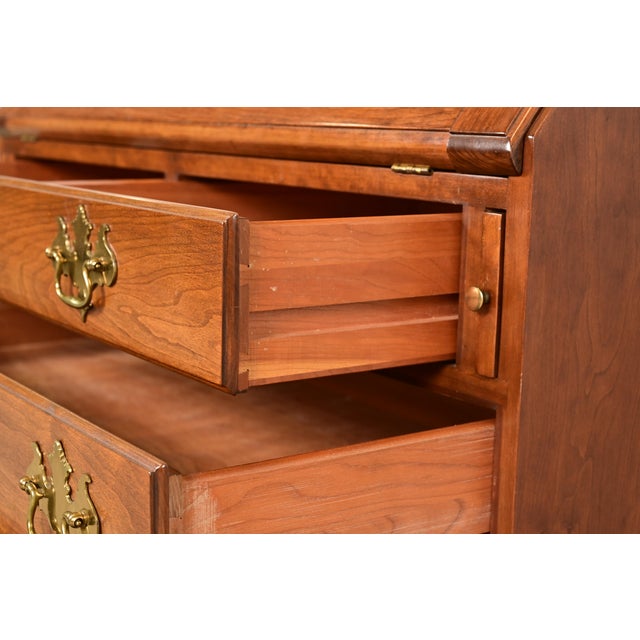 L. & J. G. Stickley Georgian Cherry Wood Bureau With Drop Front Secretary Desk and Bookcase Hutch For Sale - Image 9 of 14