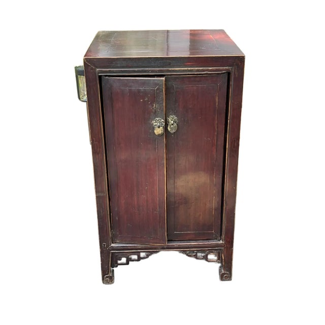 Chinese Chinese Antique Pair of Mahogany Lacquer Cabinets For Sale - Image 3 of 10