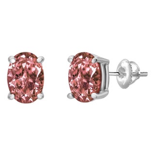 14K White Gold 1.0 Cttw Lab Grown Pink Oval 4 Prong Set Classic Diamond Solitaire Stud Earrings (Pink Color, VS2-SI1 Clarity) For Sale