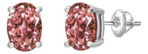 14K White Gold 1.0 Cttw Lab Grown Pink Oval 4 Prong Set Classic Diamond Solitaire Stud Earrings (Pink Color, VS2-SI1 Clarity)