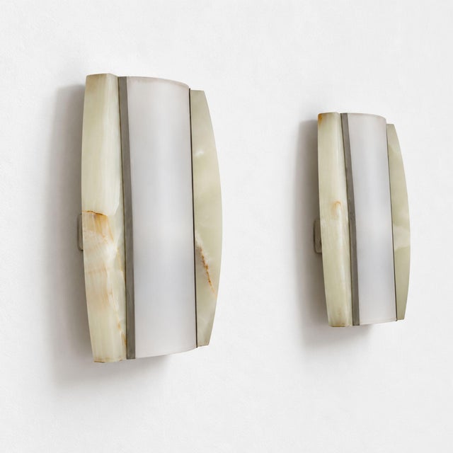 1960s 1960s Italian Onyx and Opaline Glass Wall Lights - Pair For Sale - Image 5 of 10
