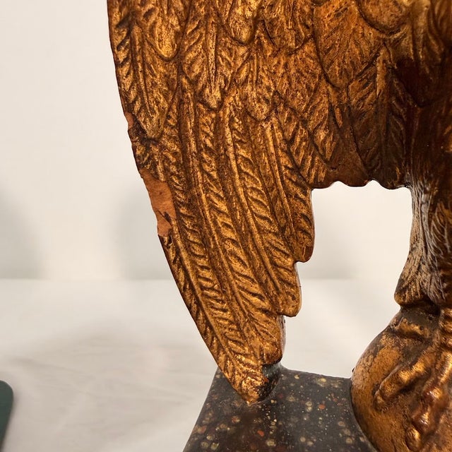 Vintage Gold Wooden Eagle Bookends Pair Speckled Base Americana Office Decor For Sale - Image 9 of 15