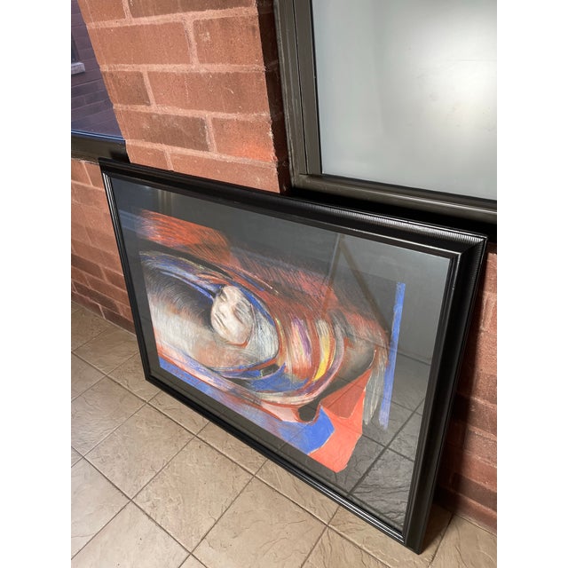 Postmodern Vintage 1980s Large Signed Charcoal & Pastel Figurative Drawing – Expressive Modernist Portrait For Sale - Image 3 of 11