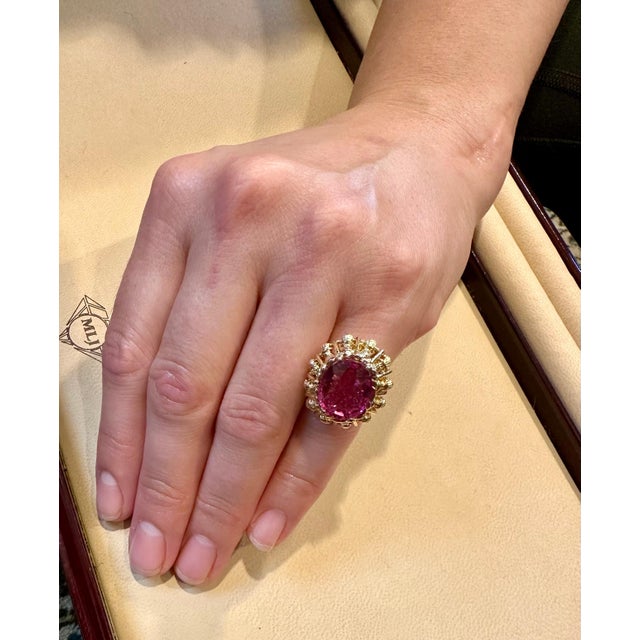 6 Carat Oval Cut Natural Pink Tourmaline 14 Karat Yellow Gold Ring For Sale - Image 13 of 18