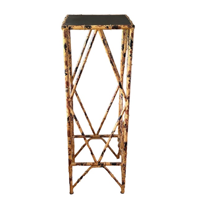 English Vintage Faux Tortoise Metal Bamboo Plant Stand For Sale - Image 3 of 10