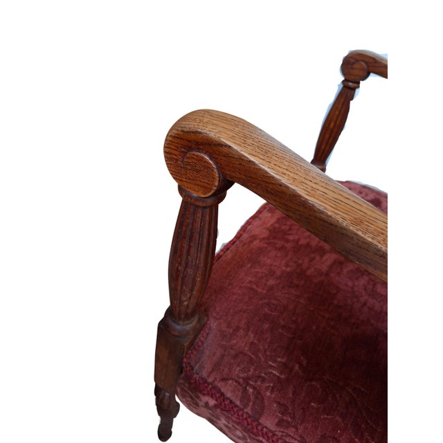 1960s Vintage Oak and Damask Velvet Armchairs, 1960s, Set of 2 For Sale - Image 5 of 13