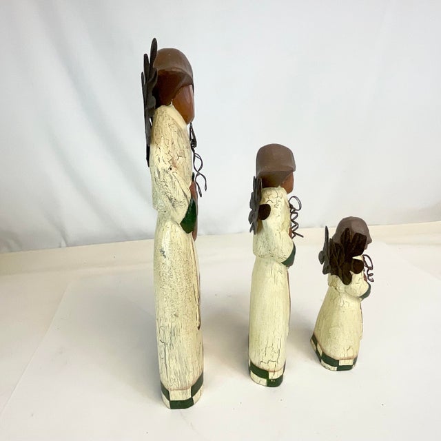 Wood 1980s Vintage Americana Fall Harvest Wood & Tole Angel Figurines - Set of 3, Thanksgiving. For Sale - Image 7 of 8