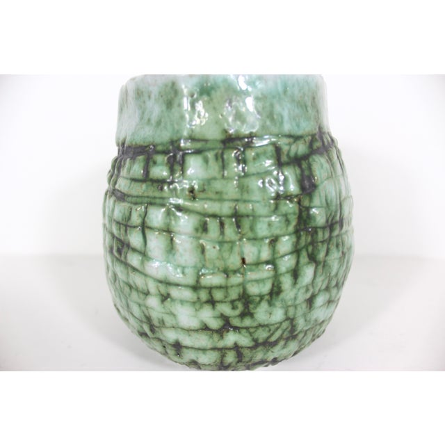 Vintage Textured Green Pottery Vase For Sale - Image 6 of 12