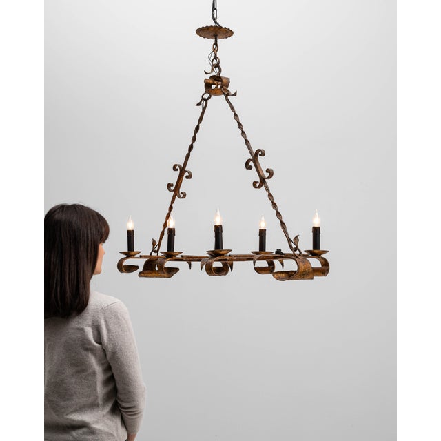 20th Century French Gothic Revival Metal Torch Chandelier For Sale - Image 18 of 18