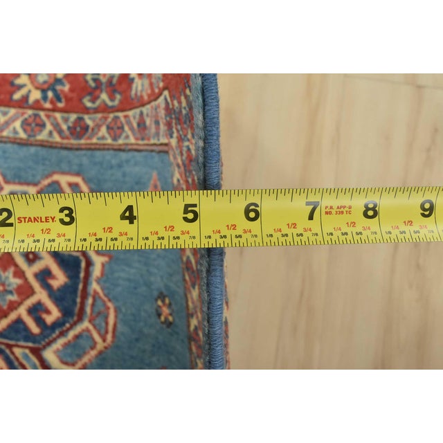 Kazak Rug 3’2” X 4’8” Blue Wool Tribal Hand-Knotted Oriental Carpet For Sale - Image 11 of 13