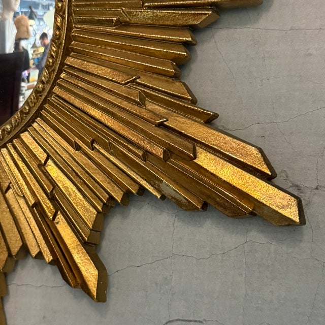Mid-Century Modern Mid 20th Century Petite Gilt Sunburst Convex Wall Mirror For Sale - Image 3 of 7