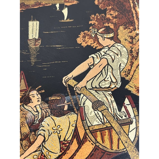 Antique Chinese Papier Mâché Lacquer Tray With Chinoiserie Landscape – Late 19th Century For Sale - Image 10 of 11