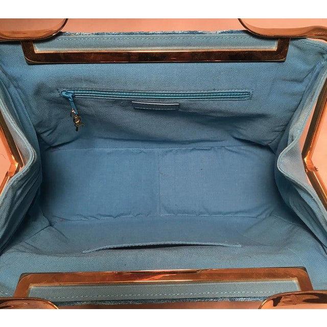 Late 20th Century Roberta DI Camerino Blue Linen Handbag For Sale In Philadelphia - Image 6 of 8