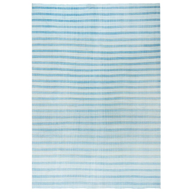 Doris Leslie Blau Vintage Indian Dhurrie Striped Blue Rug For Sale