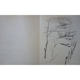 Gaston Barret, Winter Landscape, Ink Drawing and Etching For Sale