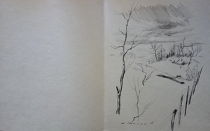 Gaston Barret, Winter Landscape, Ink Drawing and Etching