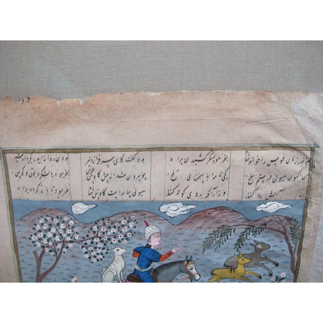 19th Century Antique Persian Illuminated Manuscript Mughal Art Horsemen Hunting Painting For Sale - Image 5 of 9