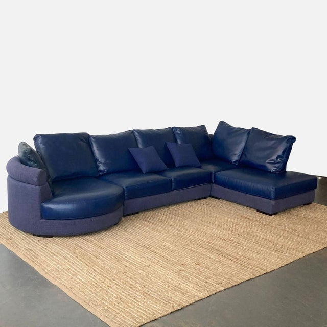 Modern Roche Bobois Blue Leather Sectional Sofa For Sale - Image 3 of 4