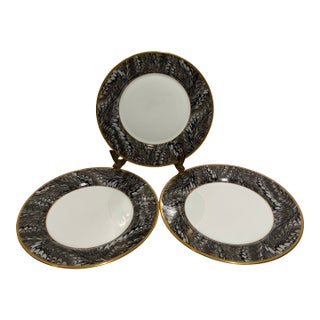 1990s Fitz and Floyd Plume d'Or Black Salad Plates- Set of 3 For Sale