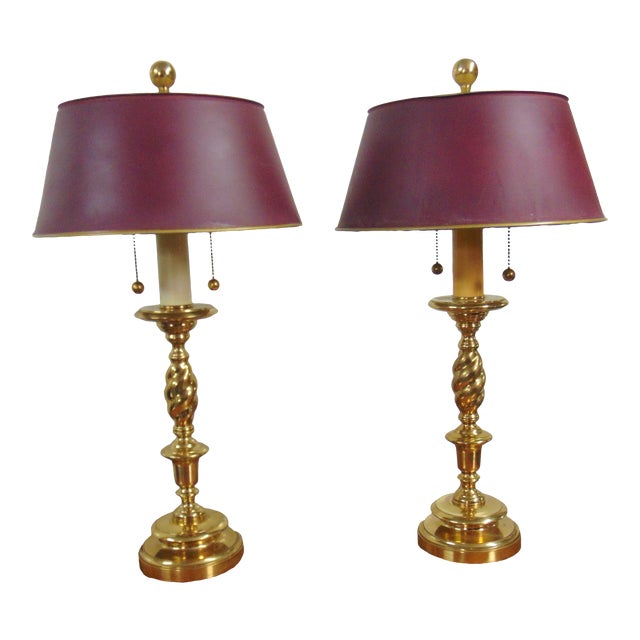 Brass Candlestick Lamps/ Tole Shades a Pair Chairish