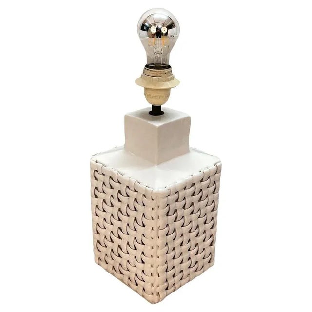 Mid-Century Italian Glazed White Ceramic Table Lamp by Tommaso Barbi, 1970s For Sale - Image 16 of 16