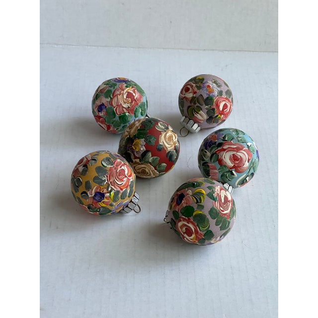 Glass Hand Painted Flower Christmas Ornaments-6 For Sale - Image 7 of 11