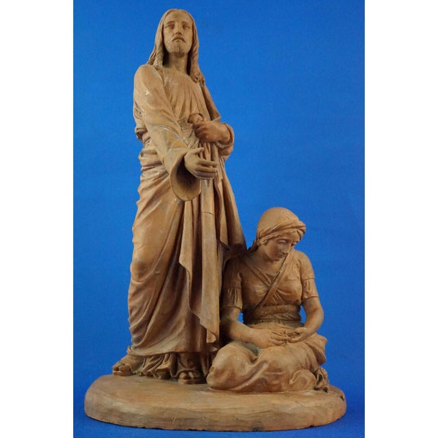 Giovanni Della Longa, Sculpture Depicting Jesus Christ and a Seated Woman, 19th Century, Terracotta For Sale - Image 10 of 18