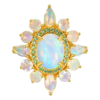 Kai Opal Tsavorite Cocktail Ring in 14k Solid Gold, size 5 For Sale