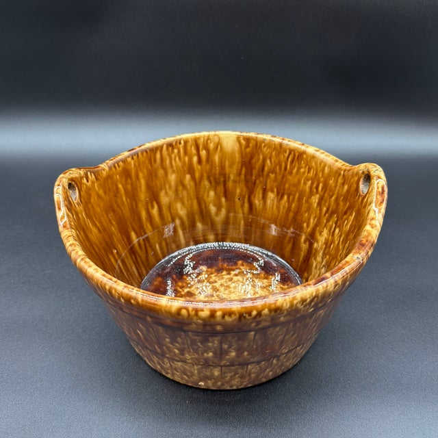 A Antique Rockingham Glazed Yellowware Pottery Barrel Form Crock, Circa 1860’s Possibly made in Bennington, VT at the...