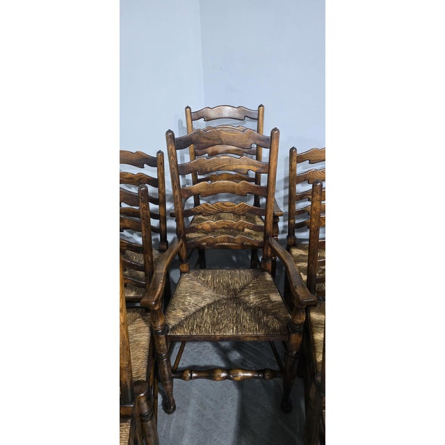 Vintage Lancashire Oak Dining Chairs with Ladder Back, 1920, Set of 12 For Sale - Image 6 of 16