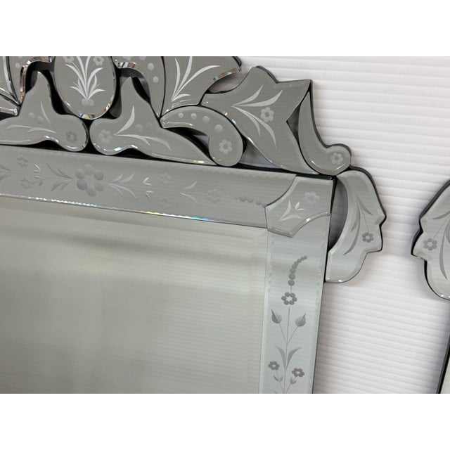 Venetian Cut + Etched Glass Gypsy Wall Mirrors, Pair For Sale - Image 11 of 12