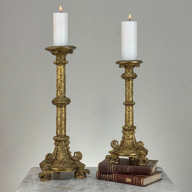 Late 19th Century Set of Two 19th Century French Renaissance Gilt Bronze Candlesticks For Sale - Image 5 of 18