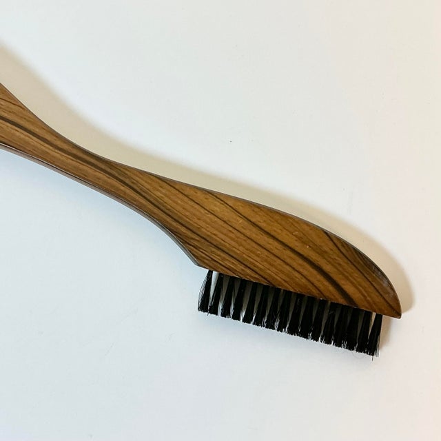 Mid-Century Boho Chic Folding Travel Wood Hanger With Lint Brushes. For Sale - Image 6 of 14
