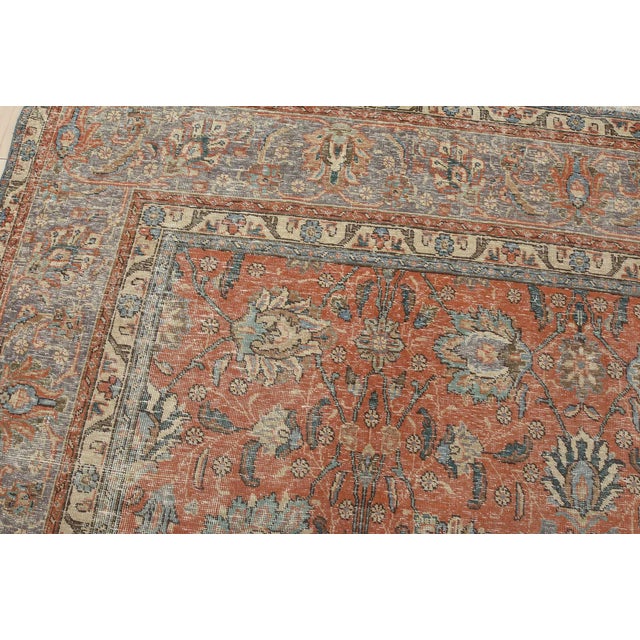 Textile Tabriz Rug 9’9” X 12’8” Pink Wool Vintage Distressed Hand-Knotted Carpet For Sale - Image 7 of 15