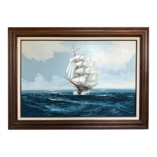 Listed Artist Hewett Jackson Original Oil Painting | Tall Ship Seascape | Framed For Sale