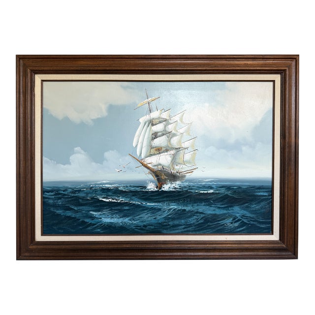 Listed Artist Hewett Jackson Original Oil Painting | Tall Ship Seascape | Framed For Sale