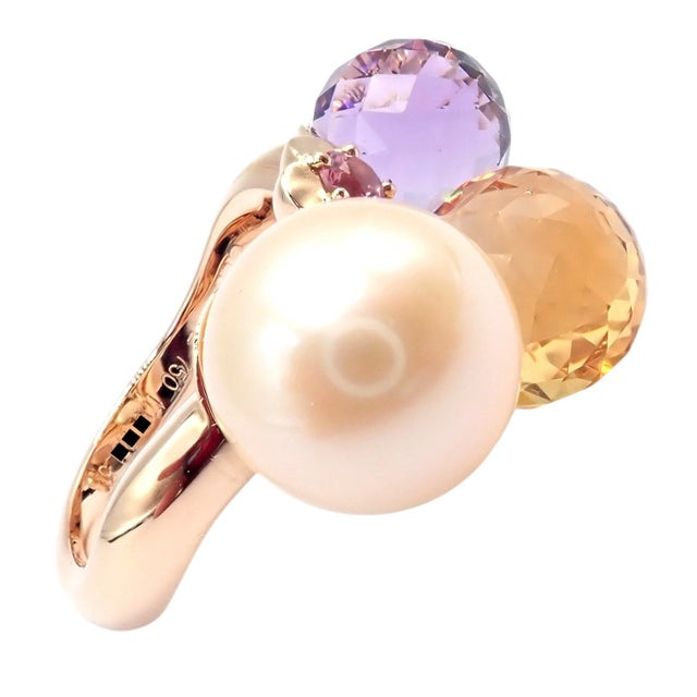 Metal Chanel Mademoiselle Rose Gold Diamond Amethyst Citrine Ring, Size 5.75 For Sale - Image 7 of 11