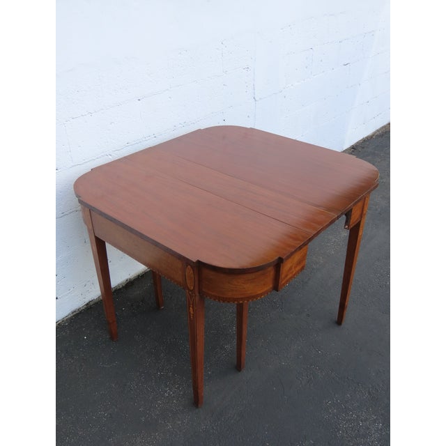 Wood Mahogany Inlay Console Card Dinette Dining Extension Table 6082 For Sale - Image 7 of 17