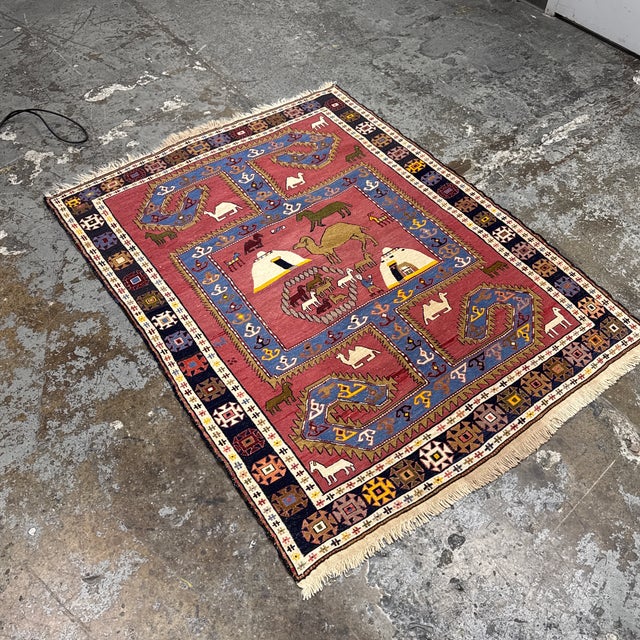 Turkish 3ft 11in × 5ft 3in Azerbaijani Kilim Area Rug For Sale - Image 3 of 12