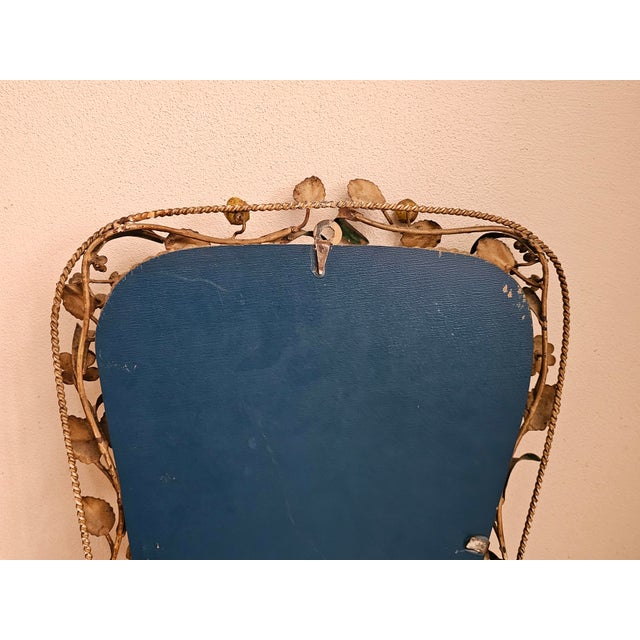 Blue Italian Hand-Painted Floral Wrought Iron Mirror with Ribbon Motif, 1950s For Sale - Image 8 of 10