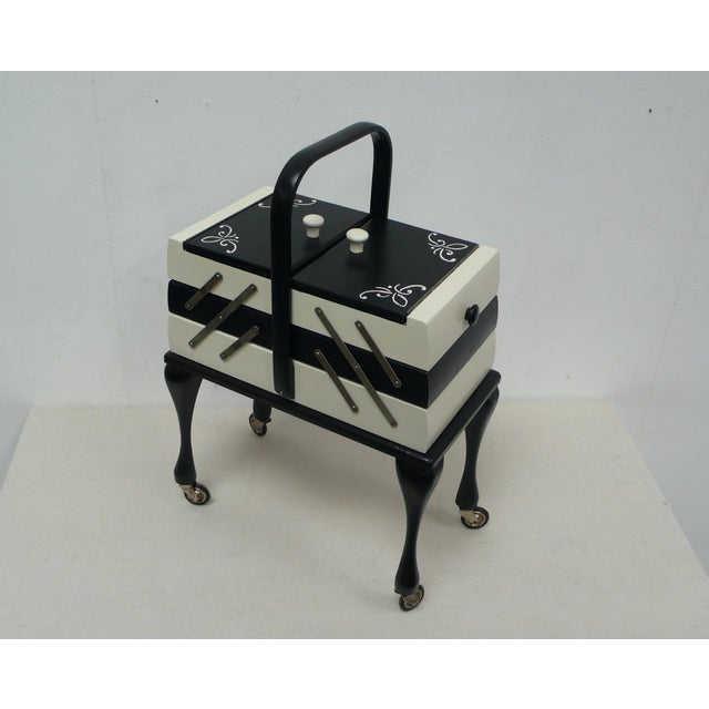 Chippendale Style Sewing Box in Black and White, 1940s For Sale - Image 3 of 7