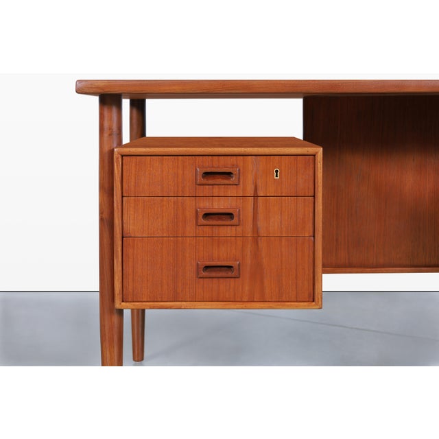 1960s Danish Modern Executive Floating Top Teak Desk by Johannes Sorth For Sale - Image 5 of 14