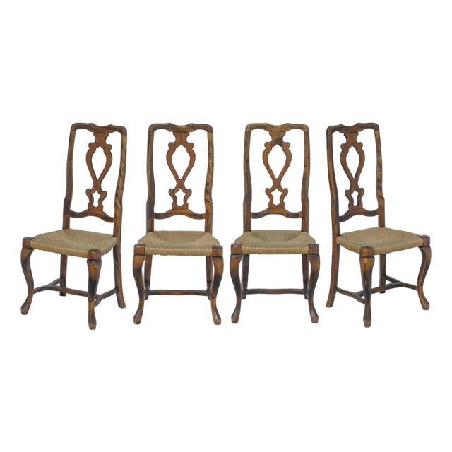 Set of 4/ 19th Century French Provincial Walnut Dining Chairs For Sale