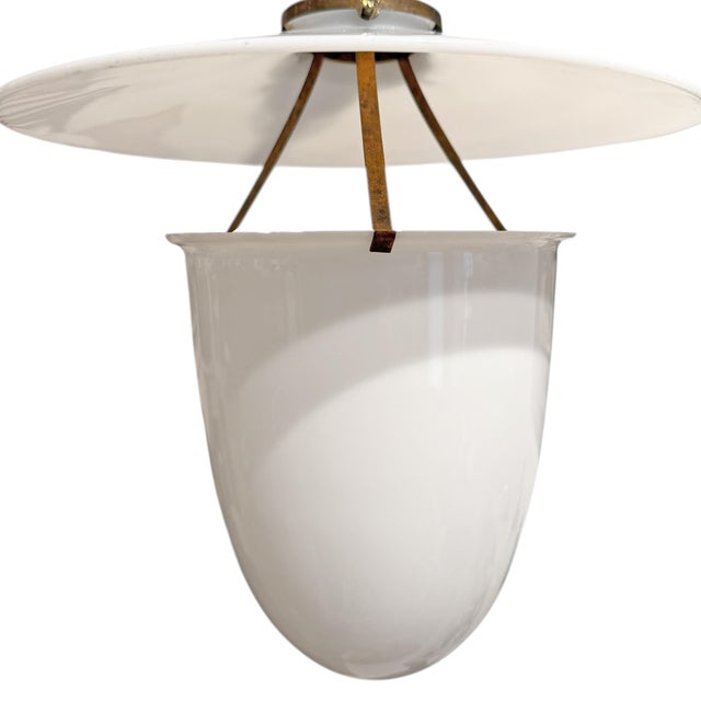 White Early 20th Century American Milk Glass Pendant Light Fixture For Sale - Image 8 of 12